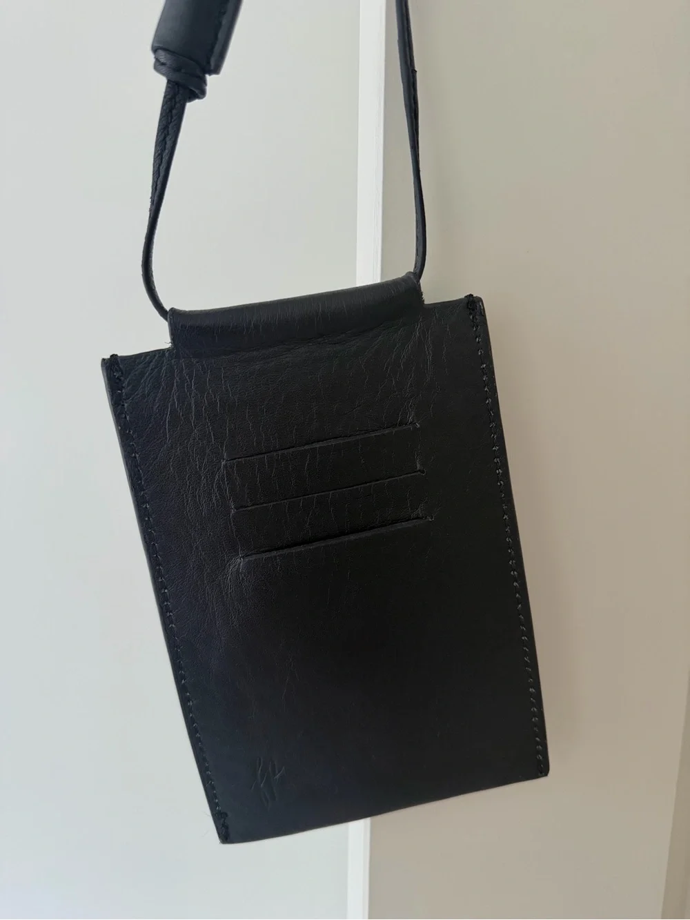 Black Leather Crossbody Cardholder Phone Pouch -